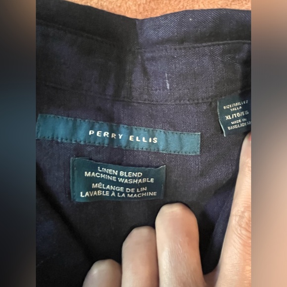 Perry Ellis | Men’s Linen Blend Navy Blue Front Open Shirt; Size XL (tall) NWT - Picture 15 of 15